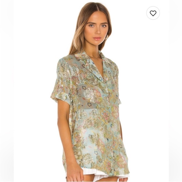 HEMANT & NANDITA Tiana Sheer Blouse ~ Mint Abstract Floral Print small - Picture 1 of 16